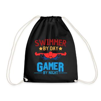 Schwimmer am Tag Gamer bei Nacht - Turnbeutel - Schwarz - Vorne