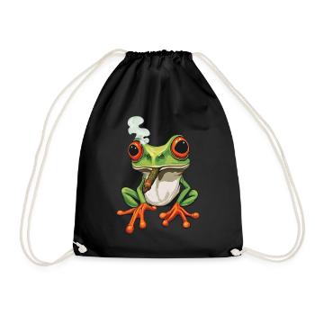 Frosch mit Zigarre im Mund - Weed Frosch Design - Turnbeutel - Schwarz - Vorne