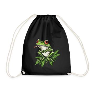 Frosch auf Cannabisblatt mit Joint - Weed Frosch - Turnbeutel - Schwarz - Vorne