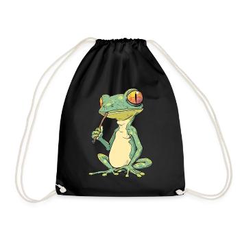Frosch mit Joint im Mund - Weed Frosch Design - Turnbeutel - Schwarz - Vorne
