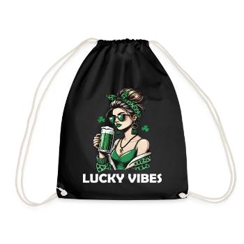 St. Patrick's Day Lucky Vibes Woman With Beer - Drawstring Bag - black - Front