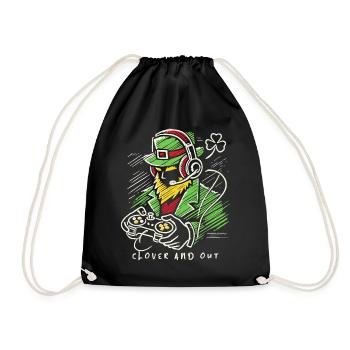 St. Patrick's Day Gamer clover and out - Drawstring Bag - black - Front