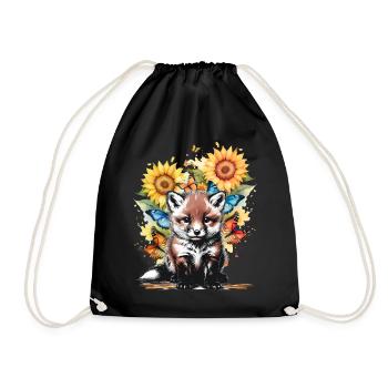 Fox Foxes Nature Flowers Child - Drawstring Bag - black - Front