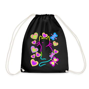 Retro Cat Cats Vintage 80s 90s Kids - Drawstring Bag - black - Front