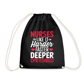 Nurses Like It Harder Faster Deeper Funny CPR EMT - Drawstring Bag - black - Front