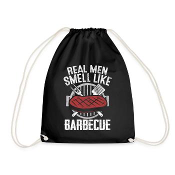 Real Men Smell Like BBQ Funny Meat Smoking - Drawstring Bag - black - Front