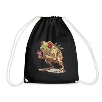 Grenouille avec un œil rouge et une feuille de cannabis - Sac de sport léger - noir - Devant