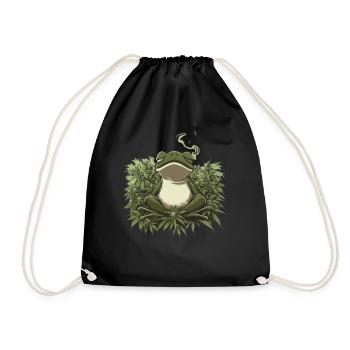 Frog in lotus position with cannabis leaves - Drawstring Bag - black - Front