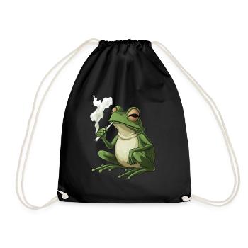 Frosch mit Zigarette im Mund - Weed Frosch Design - Turnbeutel - Schwarz - Vorne