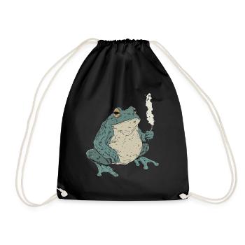 Dicker Frosch mit Zigarette - Weed Frosch Design - Turnbeutel - Schwarz - Vorne