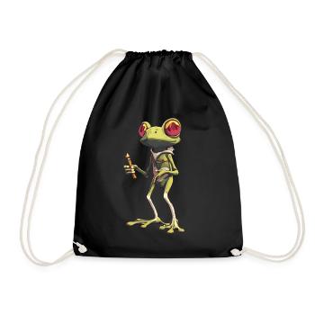 Frosch mit Joint und roten Augen - Weed Frosch - Turnbeutel - Schwarz - Vorne