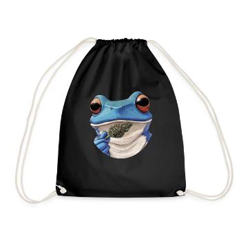 Blauer Frosch mit Weed-Blüte - Weed Frosch Design - Turnbeutel - Schwarz - Vorne