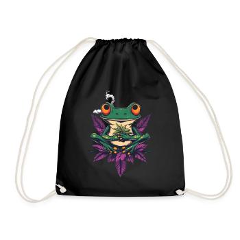 Frosch mit Joint und Cannabisblatt - Weed Frosch - Turnbeutel - Schwarz - Vorne