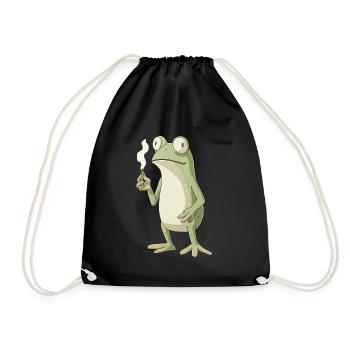 rosch mit Zigarette und großen Augen - Weed Frosch - Turnbeutel - Schwarz - Vorne