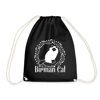 Birman Cat Floral Pattern - Drawstring Bag - black - Front