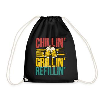 Grillin Chillin Refillin Retro Bier und BBQ - Turnbeutel - Schwarz - Vorne
