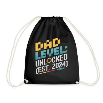 Dad Level Unlocked – Est. 2024 Gamer Shirt - Turnbeutel - Schwarz - Vorne