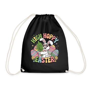High Easter Shirt – High Hoppy Easter for Bunny Fans - Drawstring Bag - black - Front