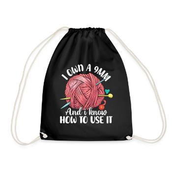 I Own A 9mm And I Know How to Use It Funny Sewing - Drawstring Bag - black - Front