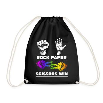 Rock Paper Scissors Win Funny LGBTQ Lesbian - Drawstring Bag - black - Front