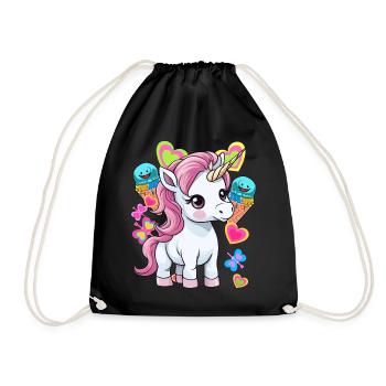 Eis Eiscrem Kinder Kind Sommer Einhorn Baby - Turnbeutel - Schwarz - Vorne