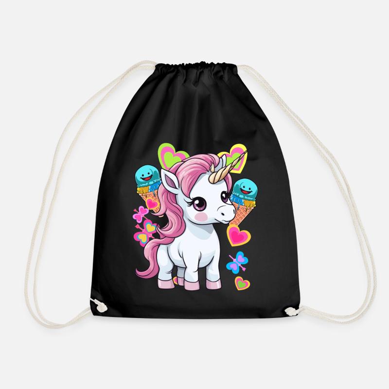 Eis Eiscrem Kinder Kind Sommer Einhorn Baby - Turnbeutel - Schwarz