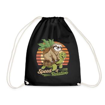 Sloth and Turtle – Speed is Relative - Drawstring Bag - black - Front