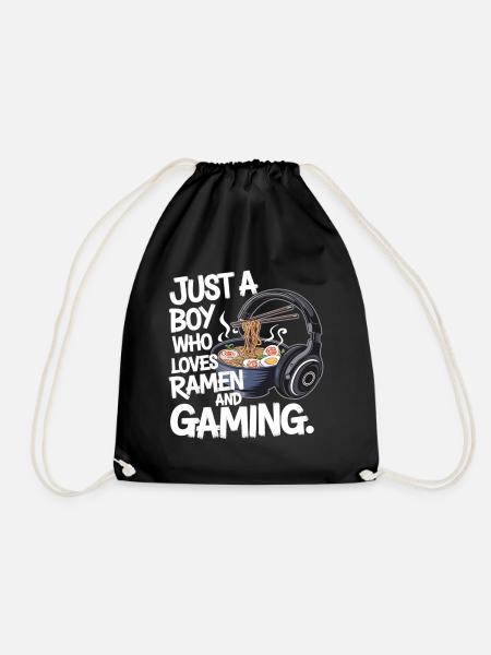 Ramen & Gaming - fun nerd design for gamers - Drawstring Bag - black