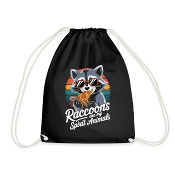 Funny raccoon with pizza - Drawstring Bag - black - Front