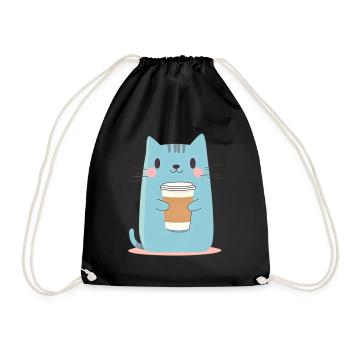 Chat bleu mignon avec du café - Style dessin animé - Sac de sport léger - noir - Devant