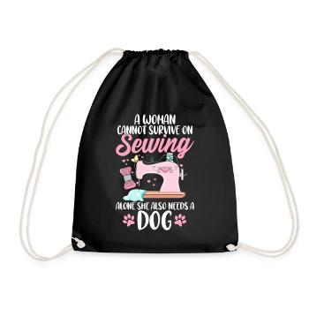 Funny Sewing Dog Quilting Crochet Hobbyist Dog - Drawstring Bag - black - Front