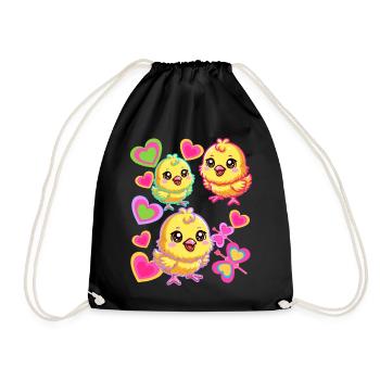 Chick Retro Vintage 80s 90s Chicken Kids Baby - Drawstring Bag - black - Front