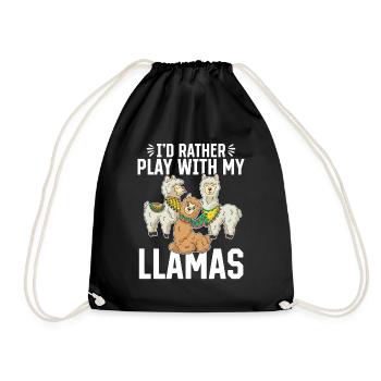 Llama Lover Alpaca Lover - I'd rather play with my - Drawstring Bag - black - Front