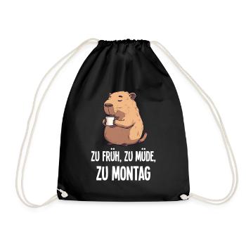 Coffee Capybara Monday Morning Grouch Gift - Drawstring Bag - black - Front