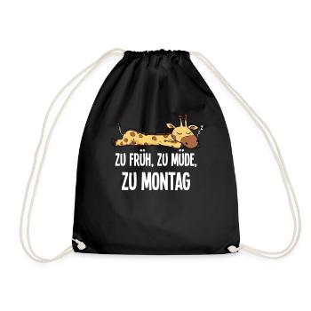 Funny Morning Grouch Giraffe Monday Gift - Drawstring Bag - black - Front