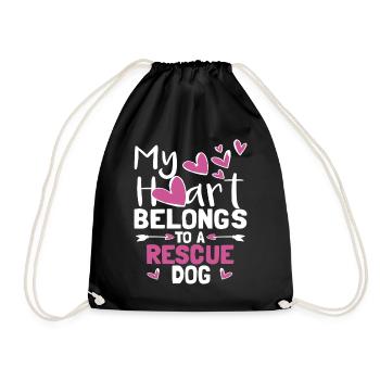 My Heart Belongs To A Rescue Dog - Drawstring Bag - black - Front