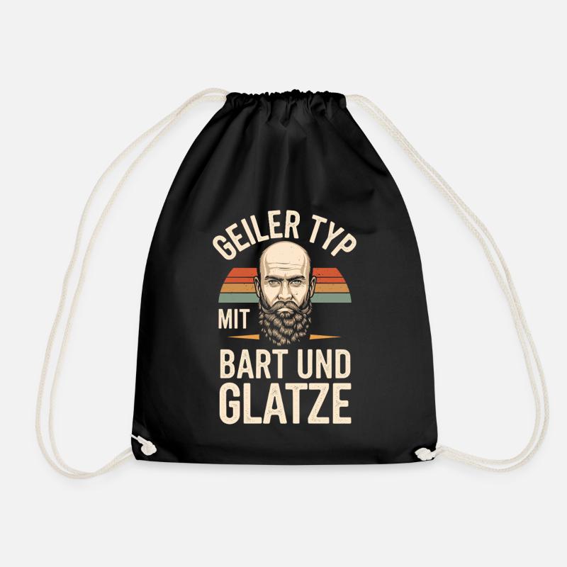 guy with beard & bald head beard wearer - Drawstring Bag - black