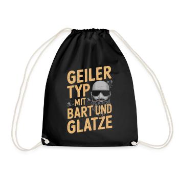 Geiler Typ Mit Bart & Glatze Glatzkopf Bartträger - Turnbeutel - Schwarz - Vorne