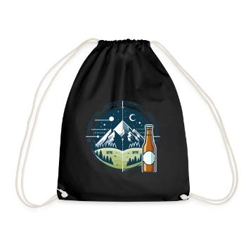Paysage de montagne nocturne avec bouteille de bière - Sac de sport léger - noir - Devant