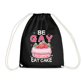 Be Gay Eat Cake Kawaii Food Funny LGBTQ Pride - Drawstring Bag - black - Front