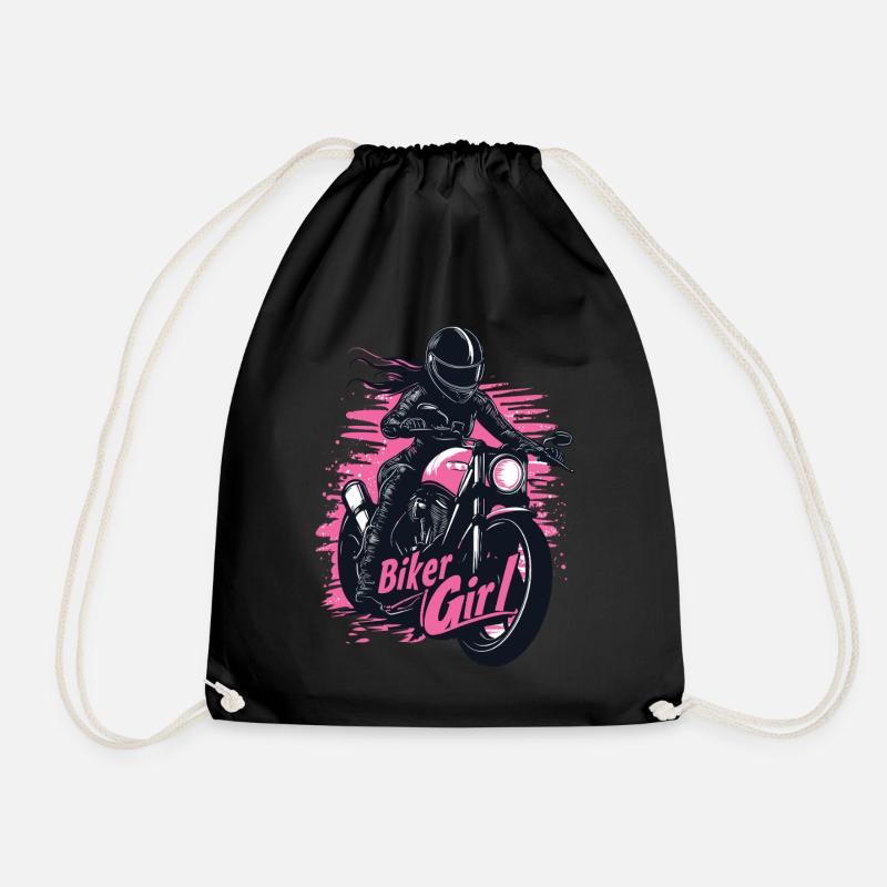 Biker Girl Birthday Motorcycle Gift Biker - Drawstring Bag - black
