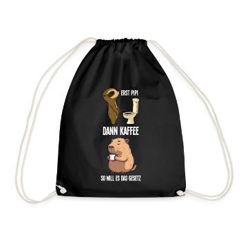 Faultier Capybara Erst Pinkeln Dann Kaffee Morgen - Turnbeutel - Schwarz - Vorne