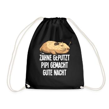 Zähne Geputzt Gute Nacht Capybara Pyjama Geschenk - Turnbeutel - Schwarz - Vorne