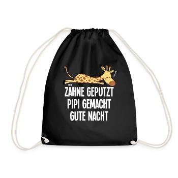 Zähne Geputzt Gute Nacht Schlafende Giraffe - Turnbeutel - Schwarz - Vorne