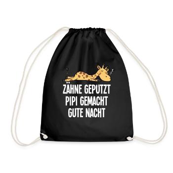 Lustige Giraffe Zähne Geputzt Gute Nacht Spruch - Turnbeutel - Schwarz - Vorne