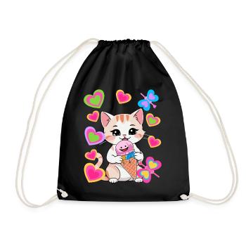 Cat Cats Cream Cone Cream Été Enfant Enfants - Sac de sport léger - noir - Devant