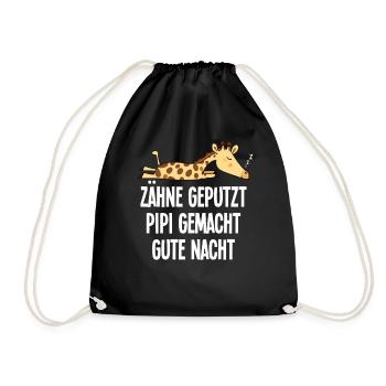 Sleeping Motif Funny Giraffe Teeth Brushed Saying - Drawstring Bag - black - Front