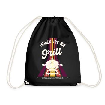 guy at the grill funny saying grilling retro - Drawstring Bag - black - Front