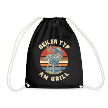 Guy At The Grill Retro BBQ Grilling Gift - Drawstring Bag - black - Front