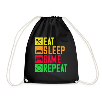 Iconic gaming motif "Eat Sleep Game Repeat" - Drawstring Bag - black - Front